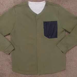 Adidas Large Green Reversible Crew Neck Button Up Jersey Long Sleeve Sweater Top